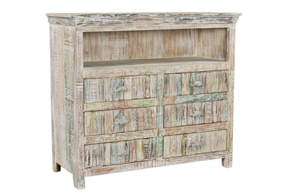 50" White Distressed Reclaimed Wood Open And Enclosed Storage Entertainment Center HomeRoots