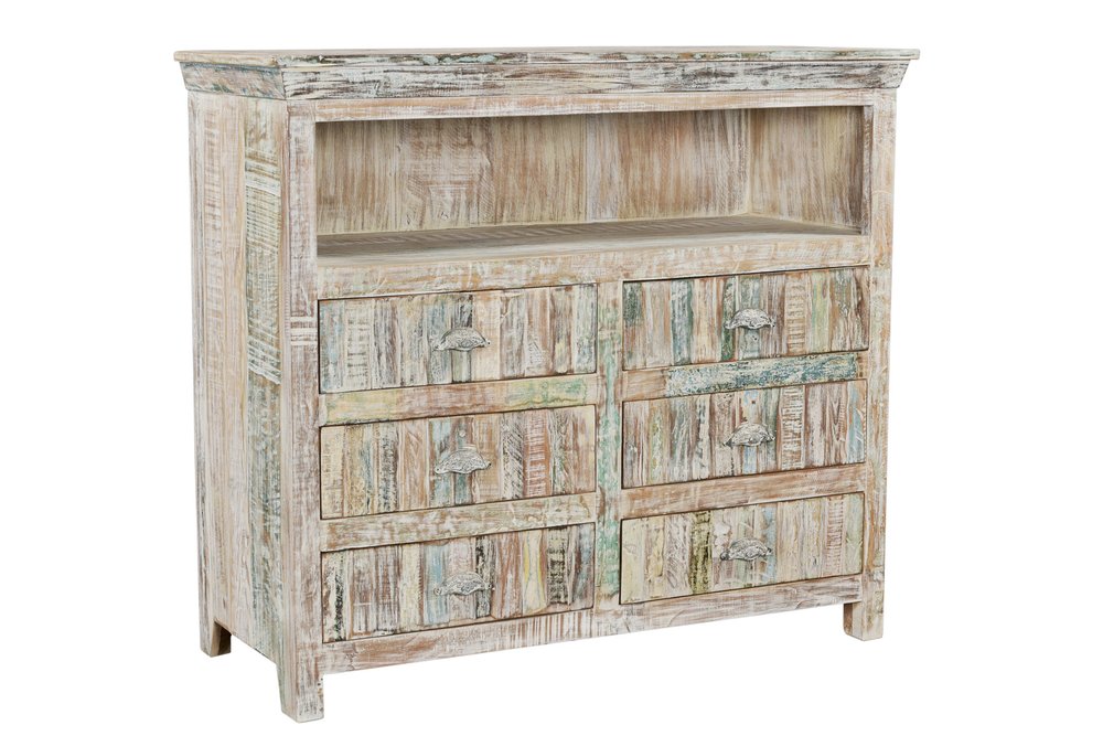 50" White Distressed Reclaimed Wood Open And Enclosed Storage Entertainment Center HomeRoots