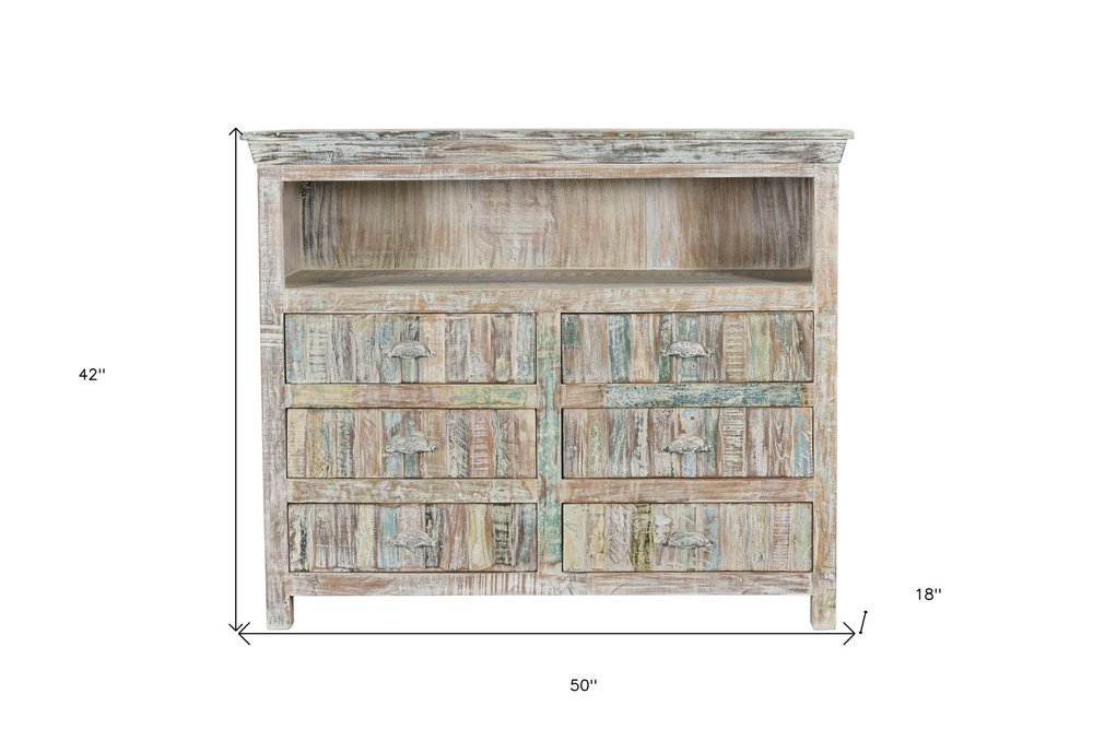 50" White Distressed Reclaimed Wood Open And Enclosed Storage Entertainment Center HomeRoots
