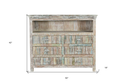 50" White Distressed Reclaimed Wood Open And Enclosed Storage Entertainment Center HomeRoots