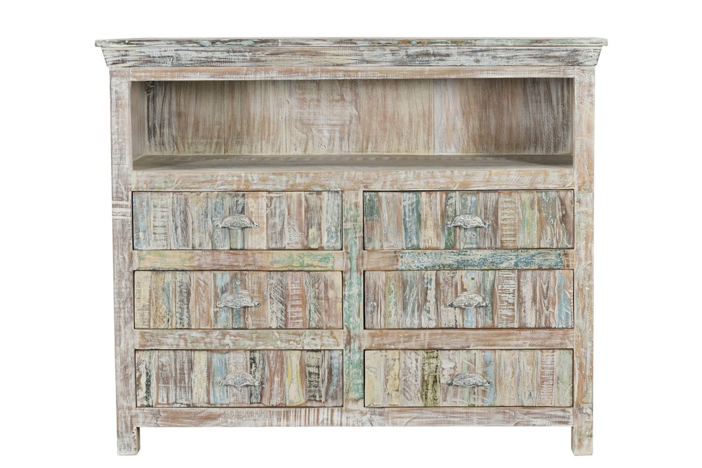 50" White Distressed Reclaimed Wood Open And Enclosed Storage Entertainment Center HomeRoots