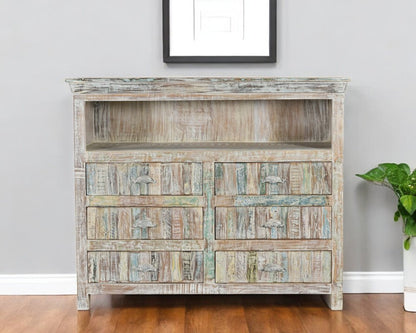 50" White Distressed Reclaimed Wood Open And Enclosed Storage Entertainment Center HomeRoots