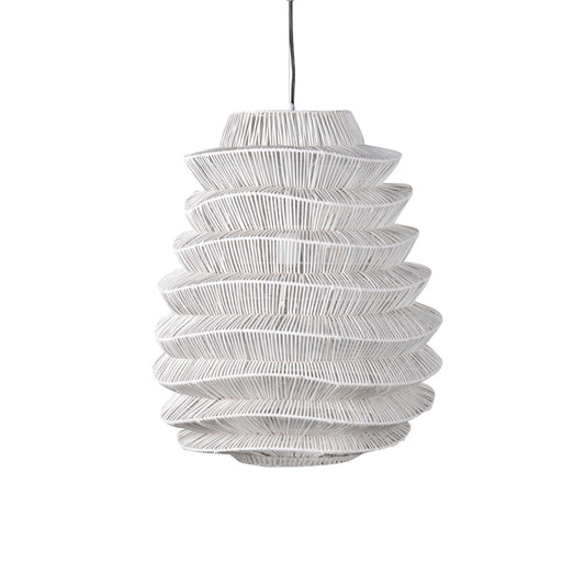 Single Rattan Dimmable Ceiling Light With White Shades