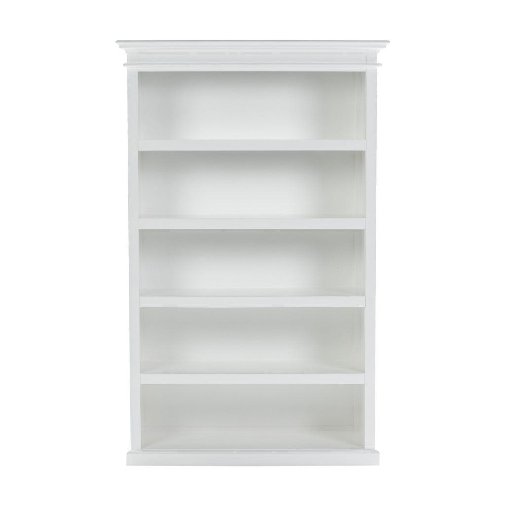 77" Antiqued White Solid Wood Five Tier Bookcase - FurniFindUSA