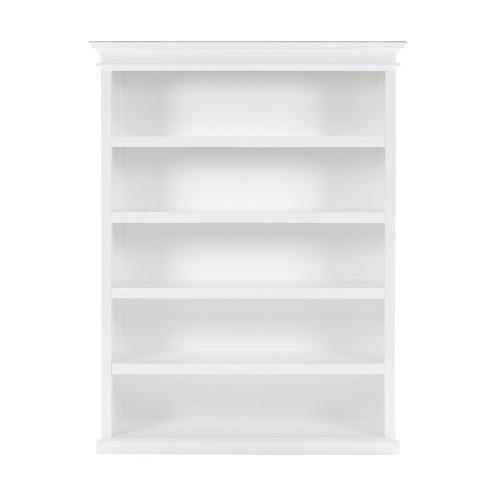 77" Antiqued White Solid Wood Five Tier Bookcase — view 1