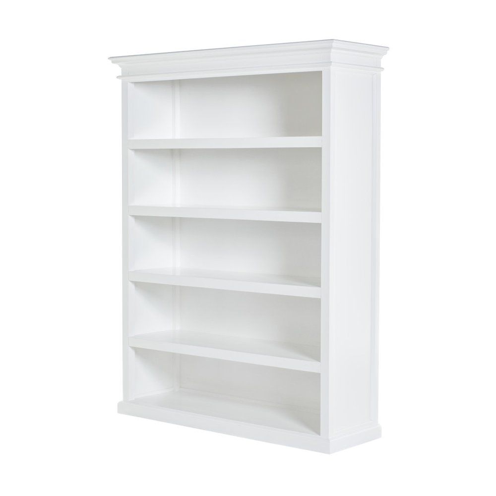 77" Antiqued White Solid Wood Five Tier Bookcase — view 2