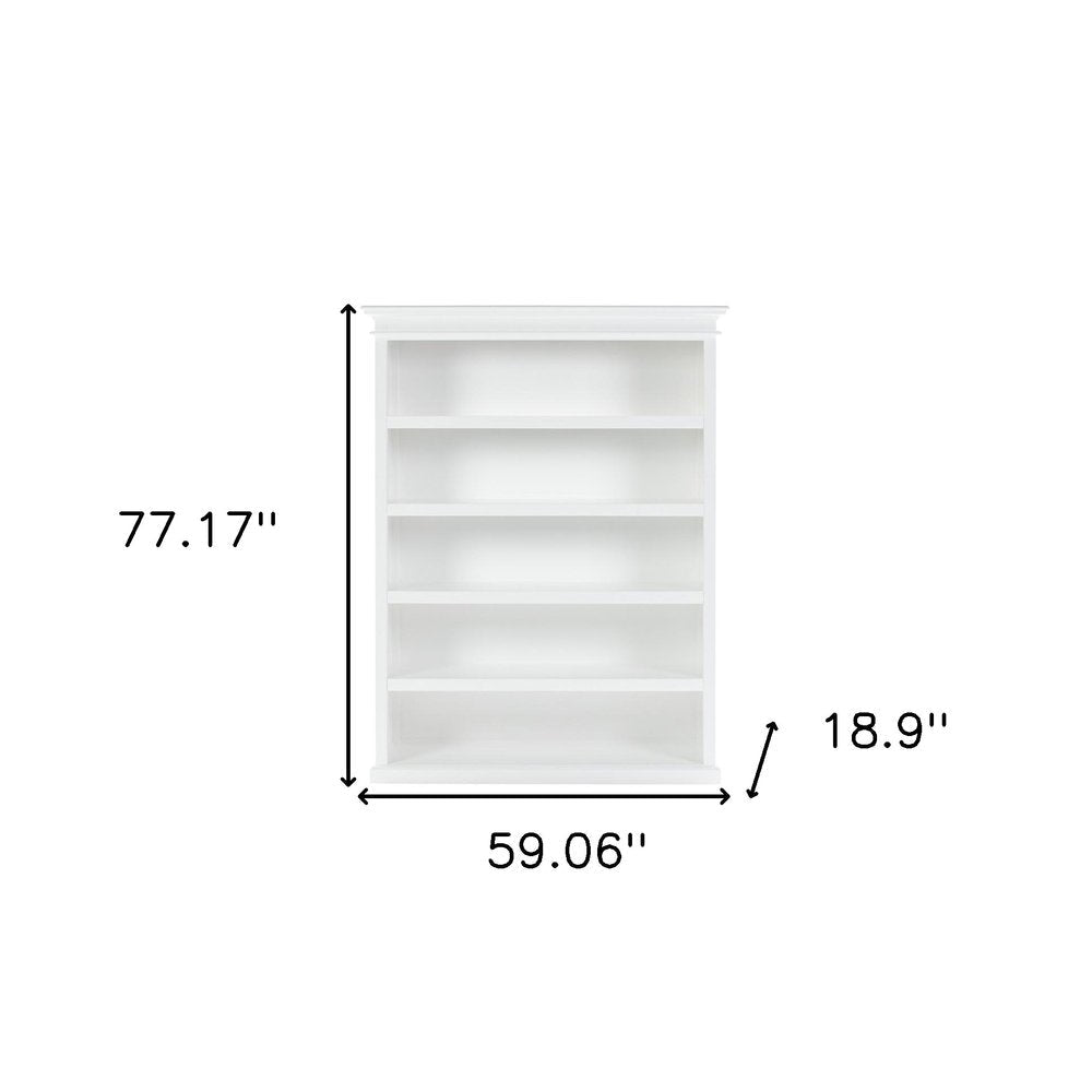 77" Antiqued White Solid Wood Five Tier Bookcase HomeRoots