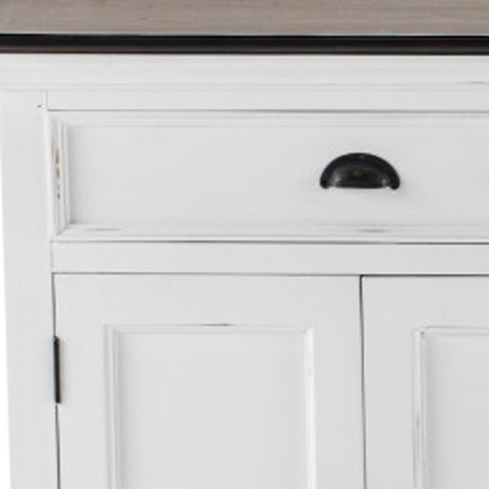 74" Antiqued White Solid Wood Three Drawer Buffet Table with Five Doors HomeRoots