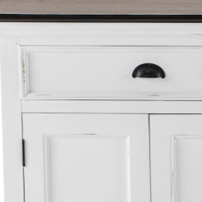 74" Antiqued White Solid Wood Three Drawer Buffet Table with Five Doors HomeRoots