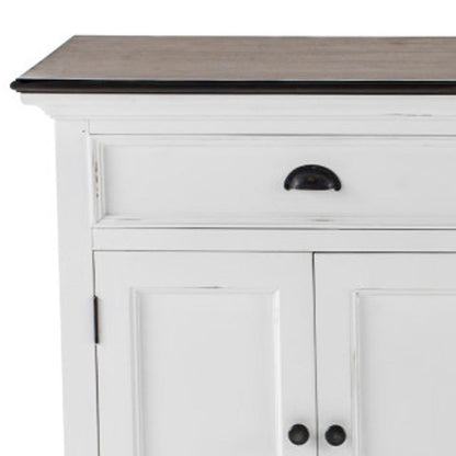 74" Antiqued White Solid Wood Three Drawer Buffet Table with Five Doors HomeRoots