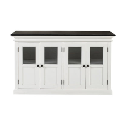 60" White And Black Solid Wood Paneled Buffet Table with Four Glass Doors HomeRoots