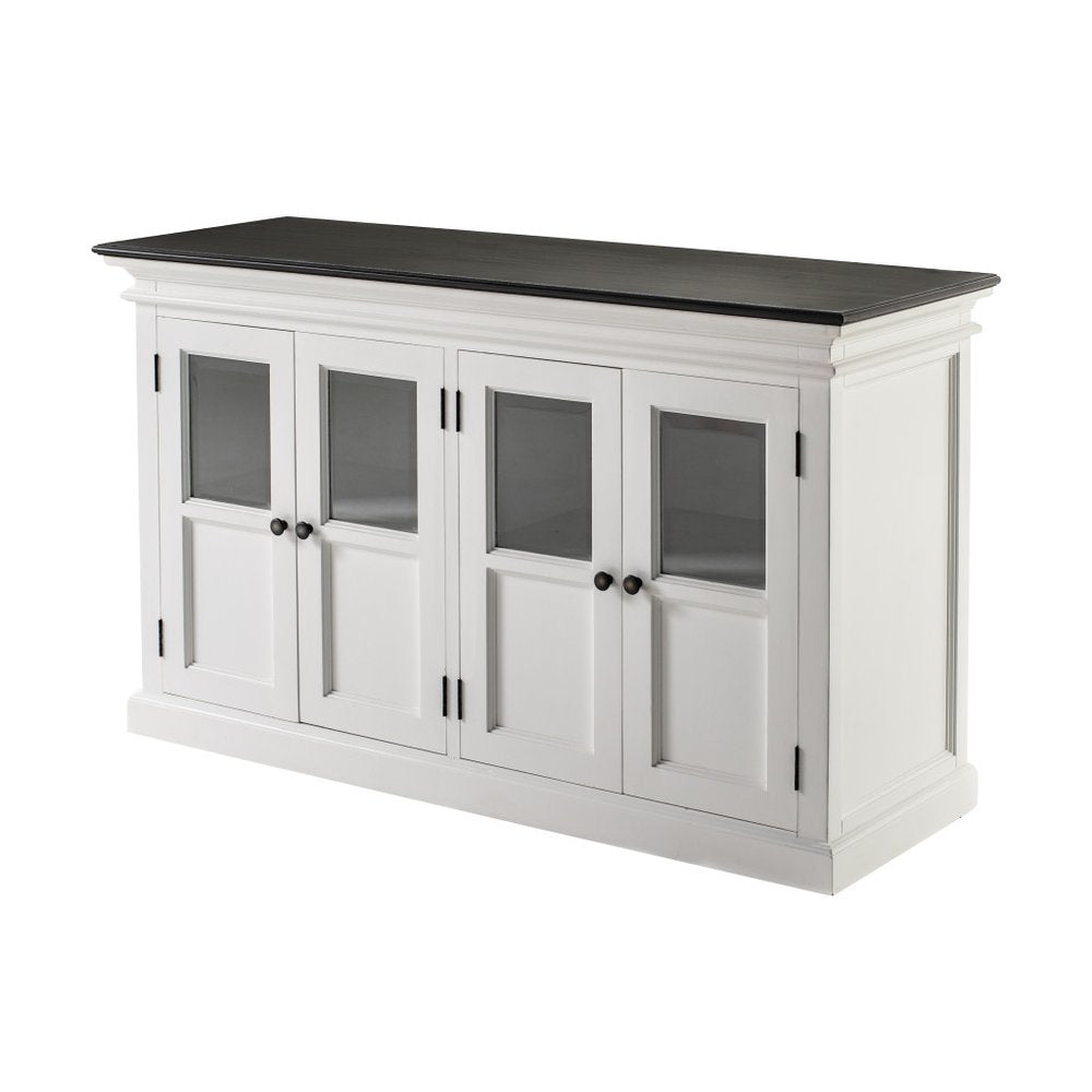 60" White And Black Solid Wood Paneled Buffet Table with Four Glass Doors HomeRoots