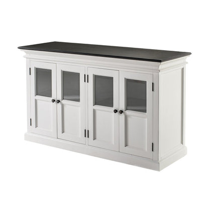 60" White And Black Solid Wood Paneled Buffet Table with Four Glass Doors HomeRoots