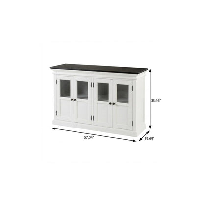 60" White And Black Solid Wood Paneled Buffet Table with Four Glass Doors HomeRoots