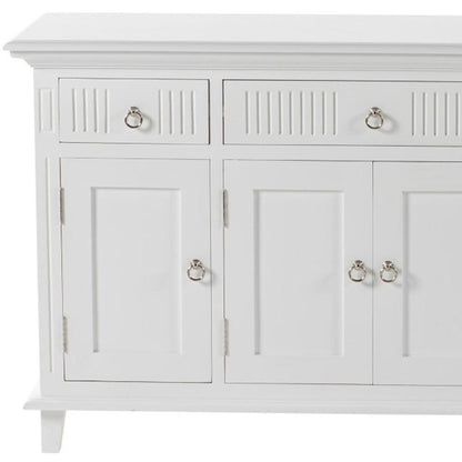 59" White Solid Wood Paneled Three Drawer Buffet Table with Four Doors HomeRoots