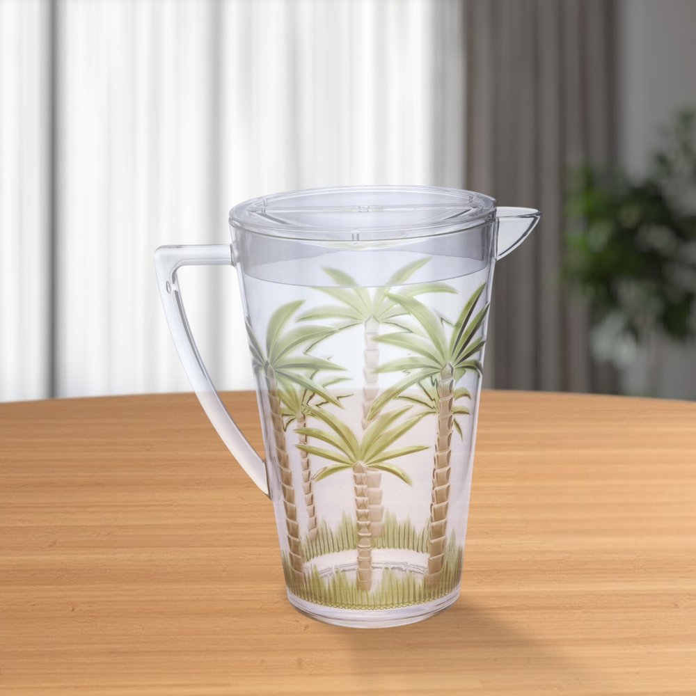 2.5 Quart Clear and Green Palm Tree Acrylic Pitcher HomeRoots