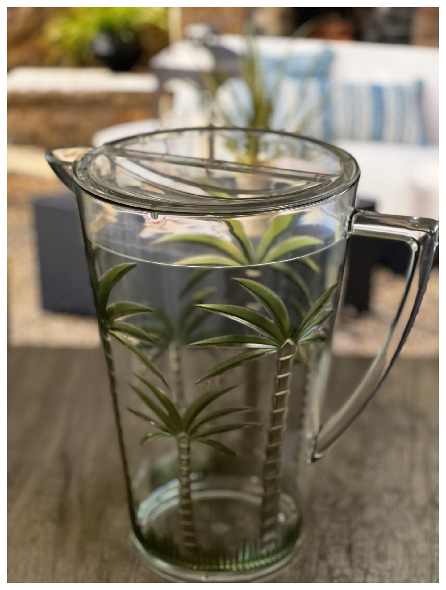 2.5 Quart Clear and Green Palm Tree Acrylic Pitcher