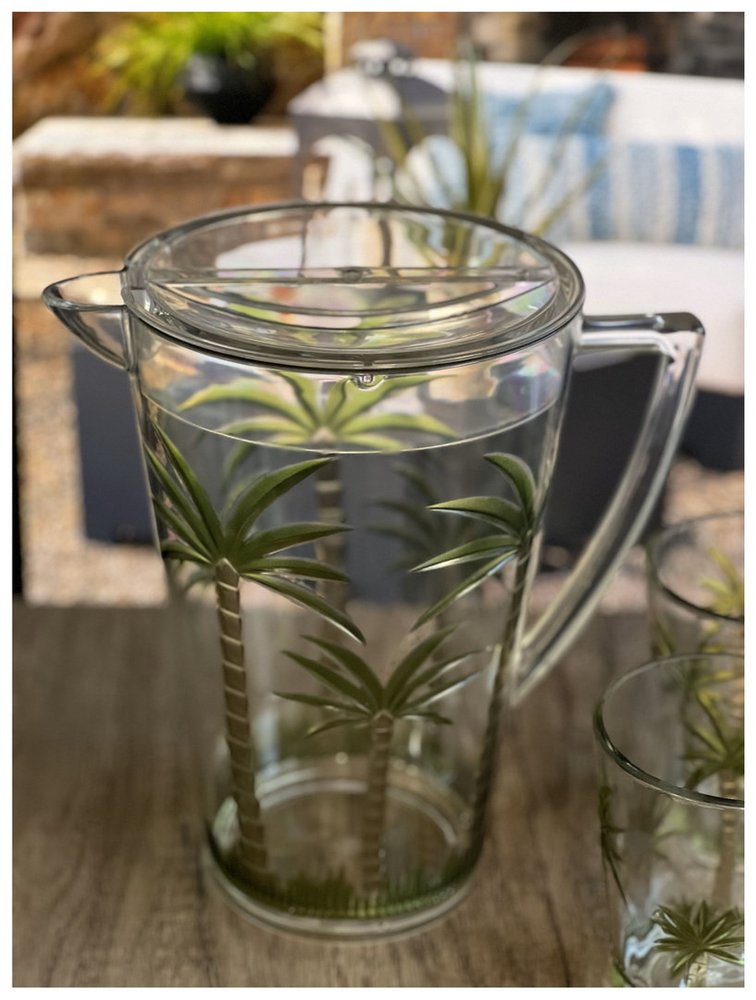 2.5 Quart Clear and Green Palm Tree Acrylic Pitcher HomeRoots