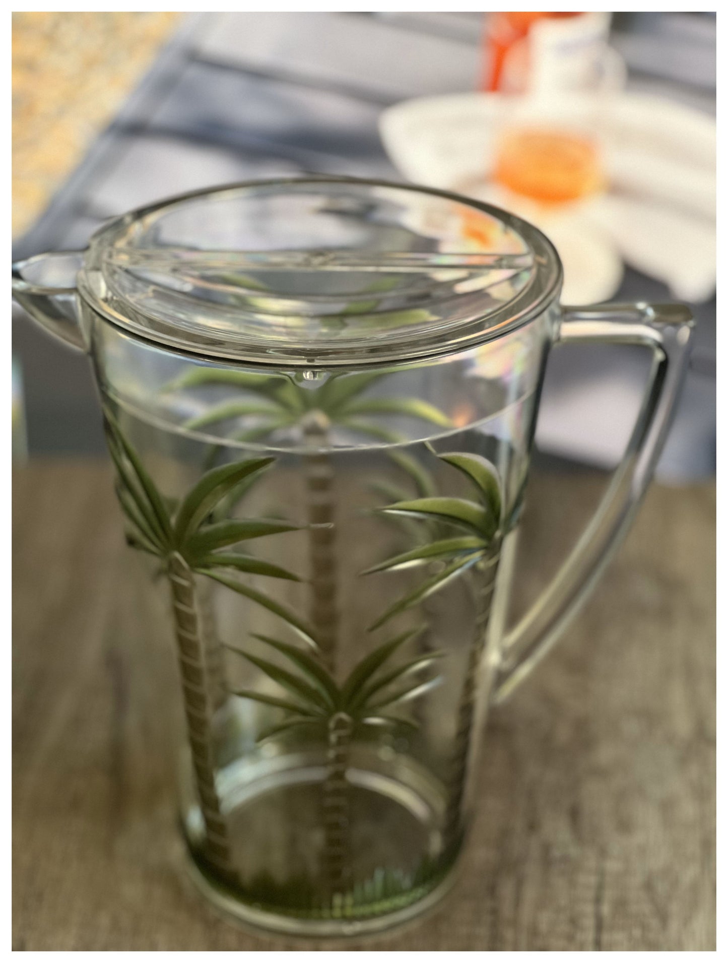 2.5 Quart Clear and Green Palm Tree Acrylic Pitcher