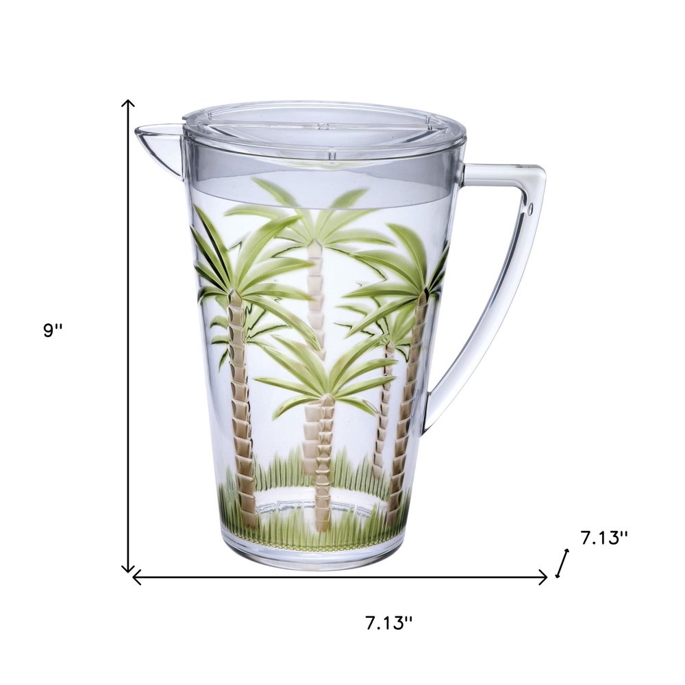 2.5 Quart Clear and Green Palm Tree Acrylic Pitcher HomeRoots