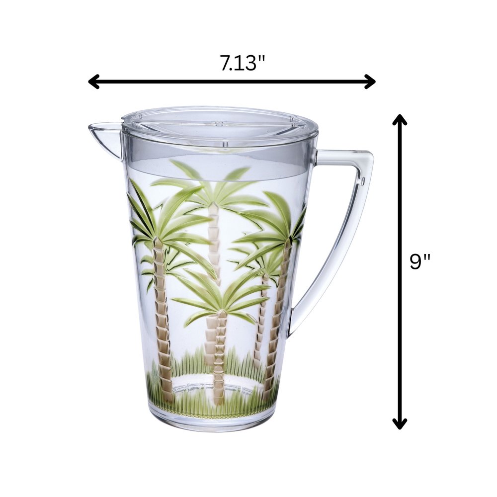 2.5 Quart Clear and Green Palm Tree Acrylic Pitcher HomeRoots