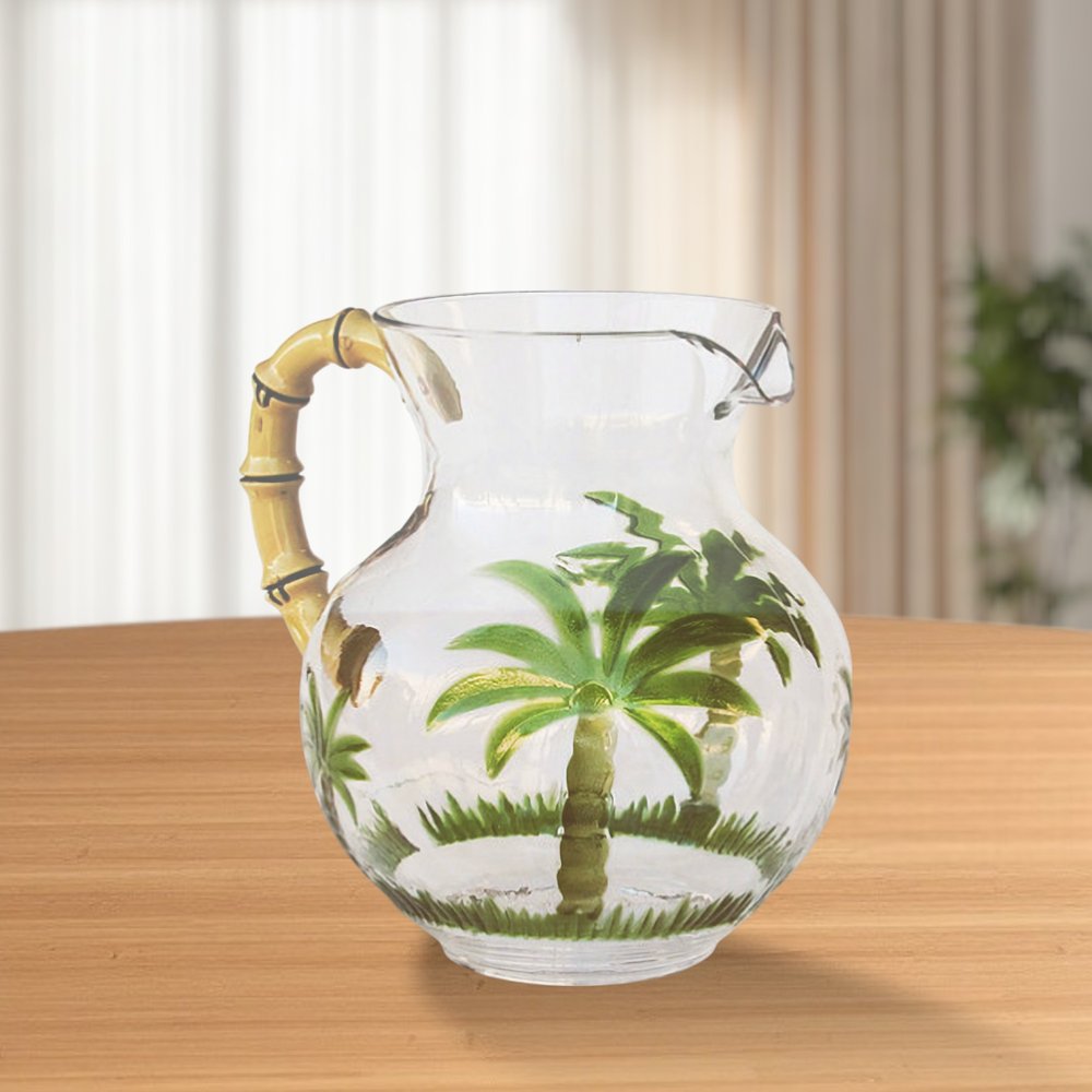 3 Quart Clear and Green Palm Tree Acrylic Pitcher HomeRoots