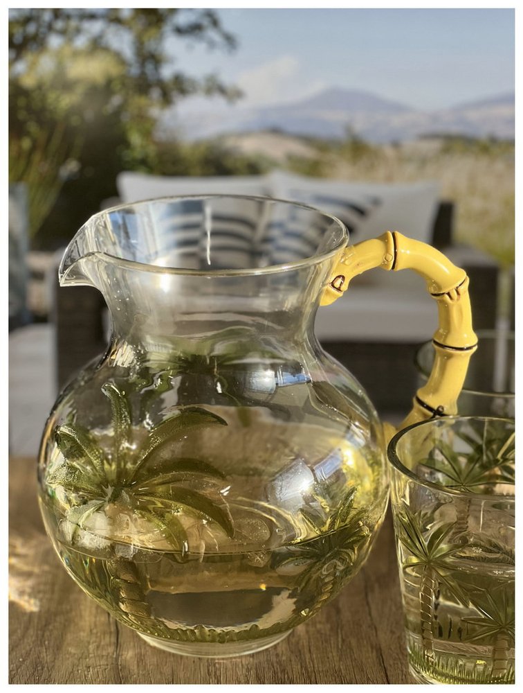 3 Quart Clear and Green Palm Tree Acrylic Pitcher HomeRoots