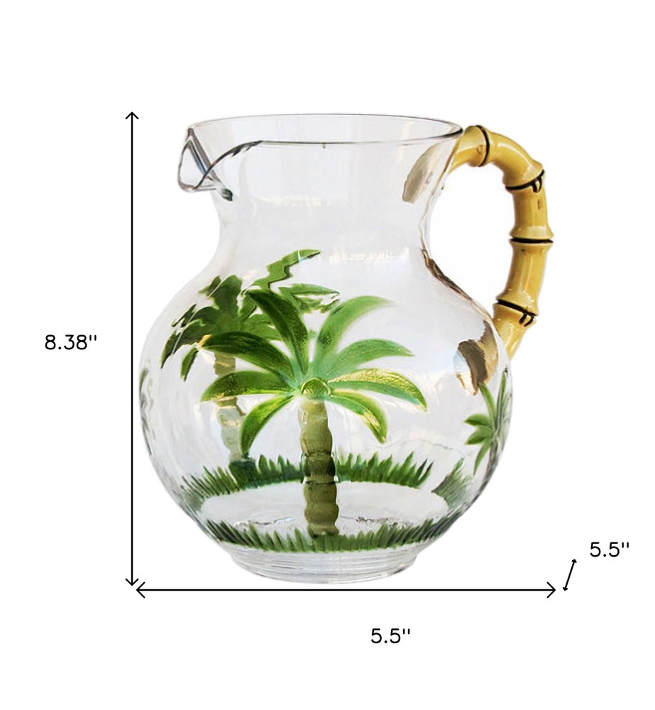 3 Quart Clear and Green Palm Tree Acrylic Pitcher HomeRoots