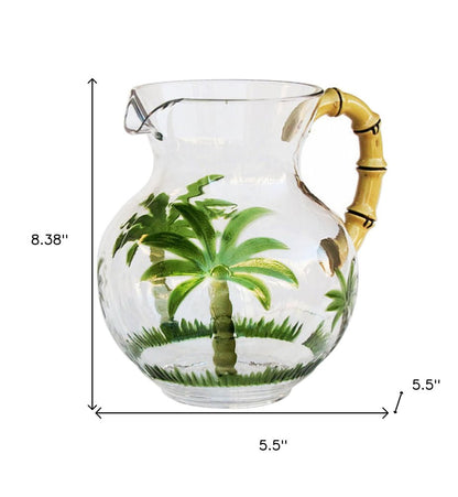 3 Quart Clear and Green Palm Tree Acrylic Pitcher HomeRoots