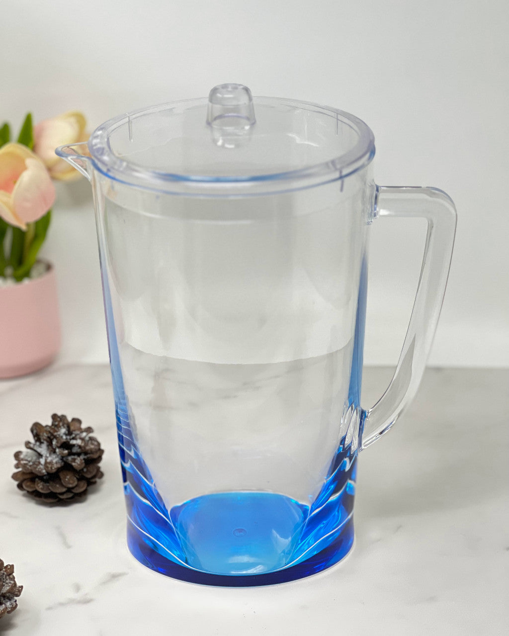2.75 Quart Clear and Blue Acrylic Pitcher