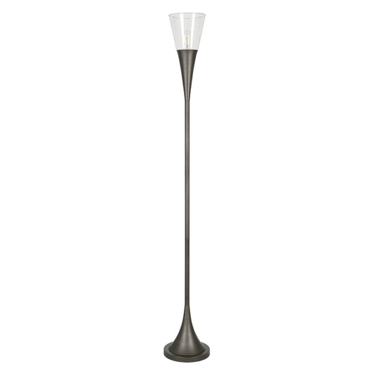 71" Steel Torchiere Floor Lamp With Clear Seeded Glass Cone Shade