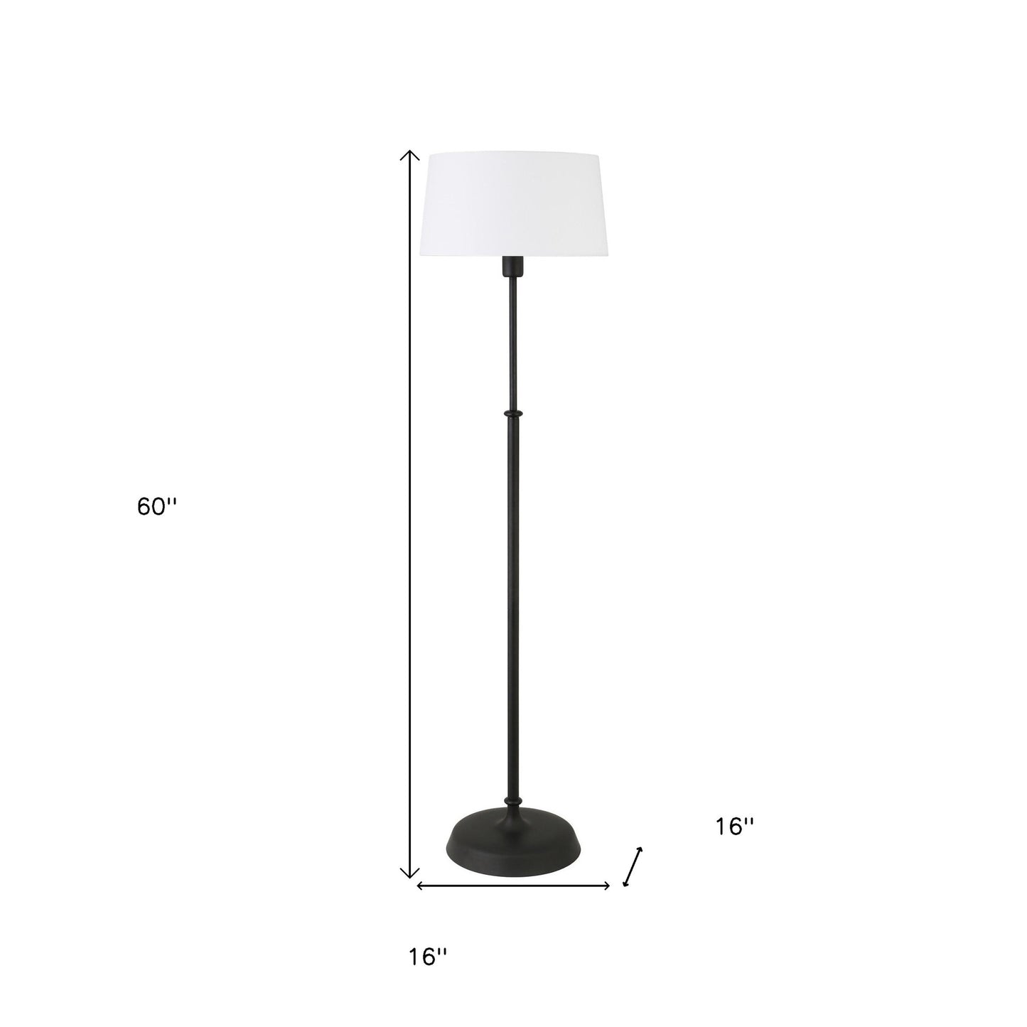 60" Black Traditional Shaped Floor Lamp With White Frosted Glass Drum Shade