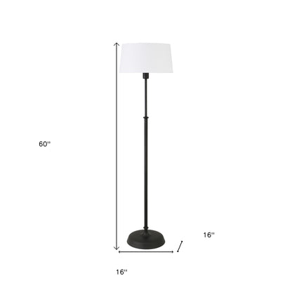 60" Black Traditional Shaped Floor Lamp With White Frosted Glass Drum Shade