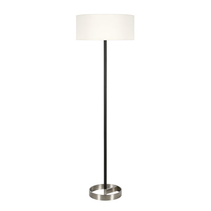 62" Black Traditional Shaped Floor Lamp With White Frosted Glass Drum Shade