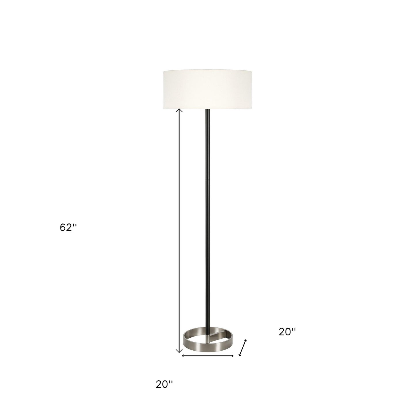 62" Black Traditional Shaped Floor Lamp With White Frosted Glass Drum Shade