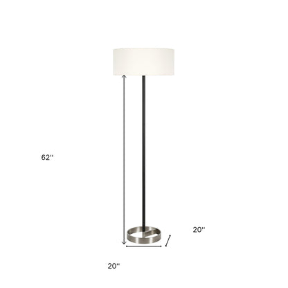 62" Black Traditional Shaped Floor Lamp With White Frosted Glass Drum Shade