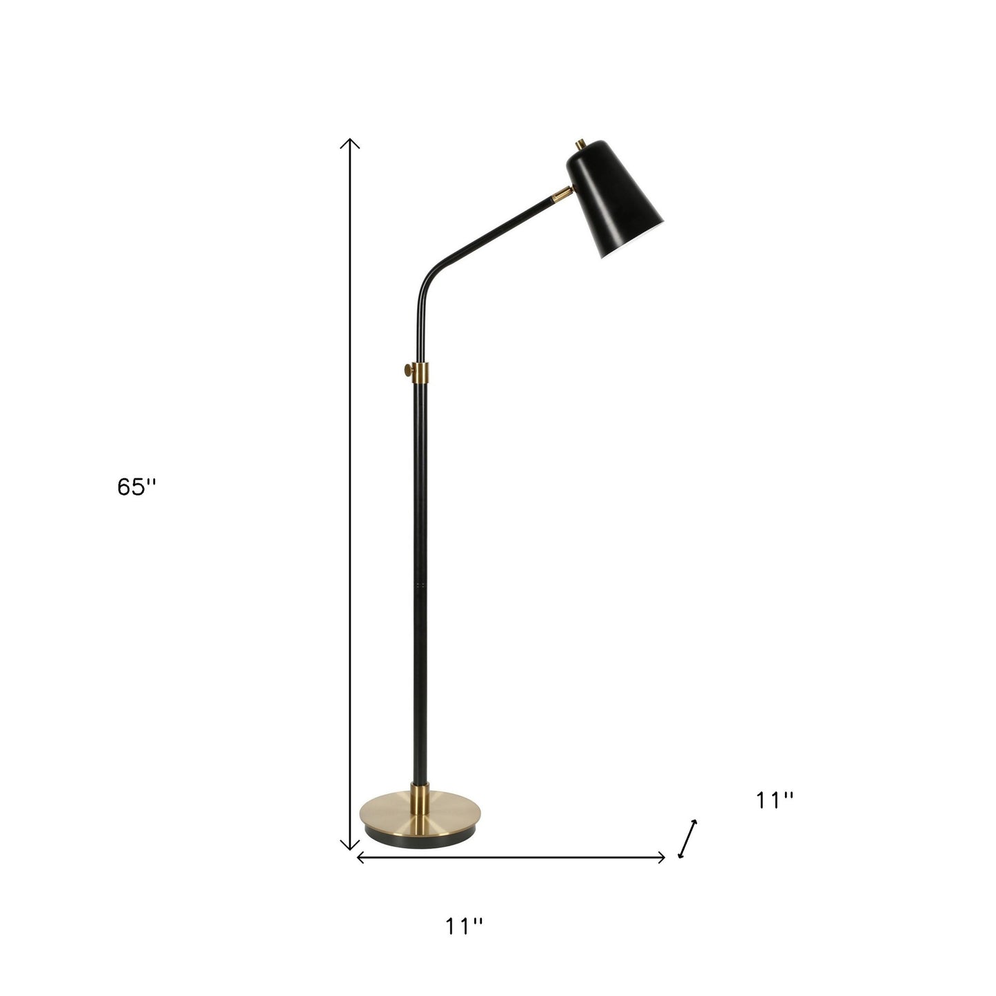 65" Black Adjustable Traditional Shaped Floor Lamp With Black Cone Shade