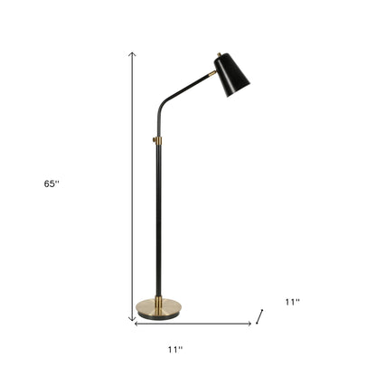 65" Black Adjustable Traditional Shaped Floor Lamp With Black Cone Shade