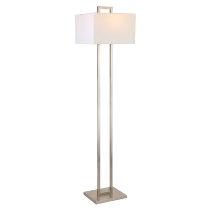 68" Nickel Traditional Shaped Floor Lamp With White Frosted Glass Rectangular Shade