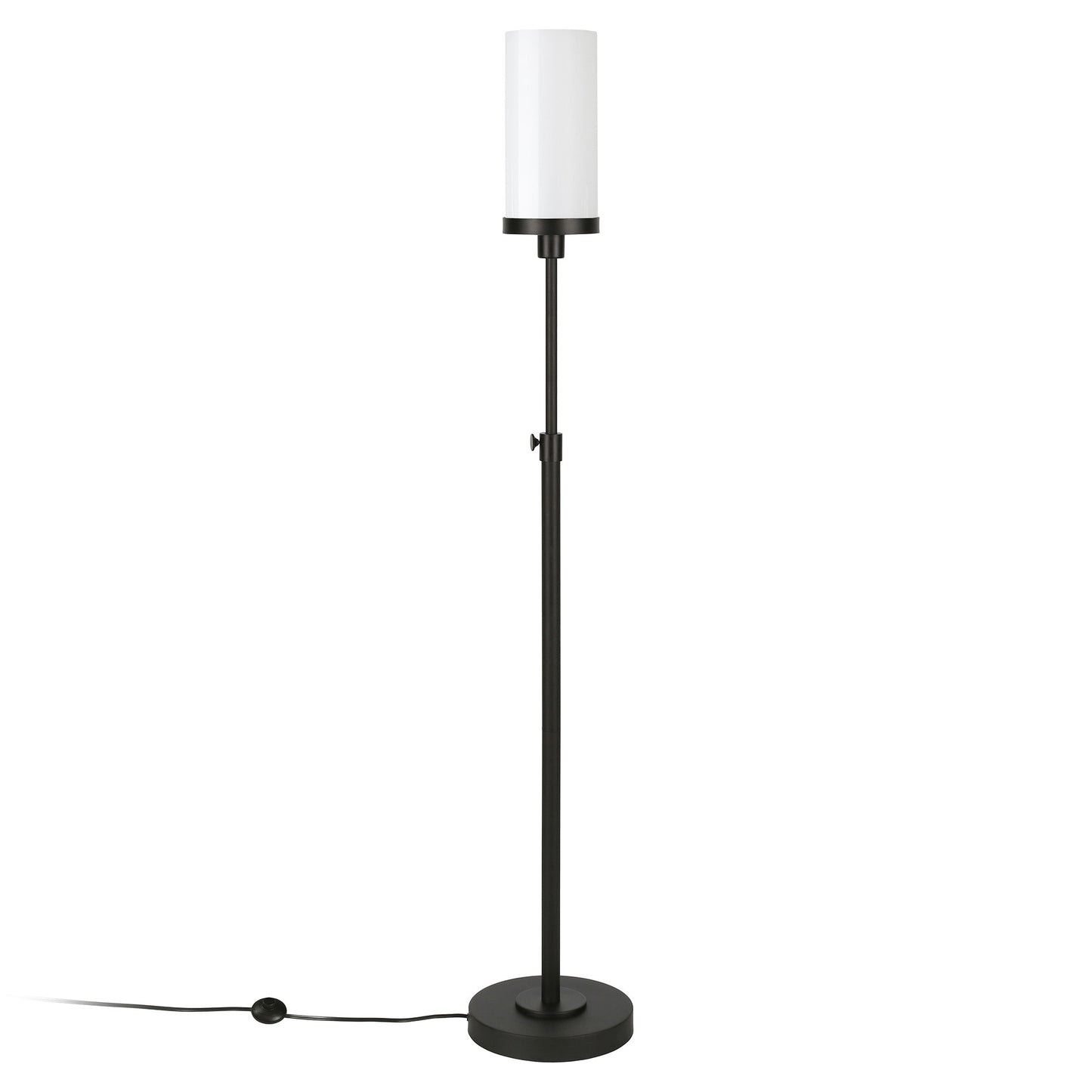 66" Black Torchiere Floor Lamp With White Frosted Glass Drum Shade