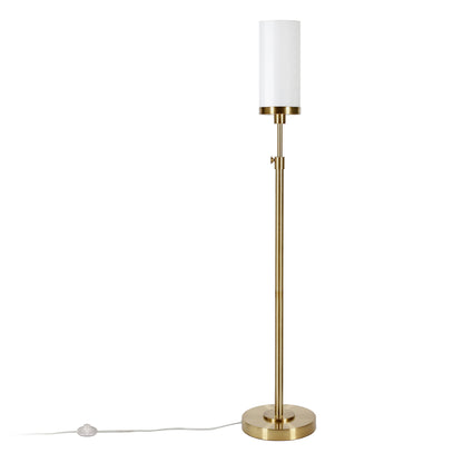 66" Brass Torchiere Floor Lamp With White Frosted Glass Drum Shade