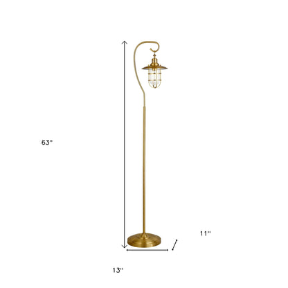 63" Brass Arched Floor Lamp With Clear Transparent Glass Globe Shade