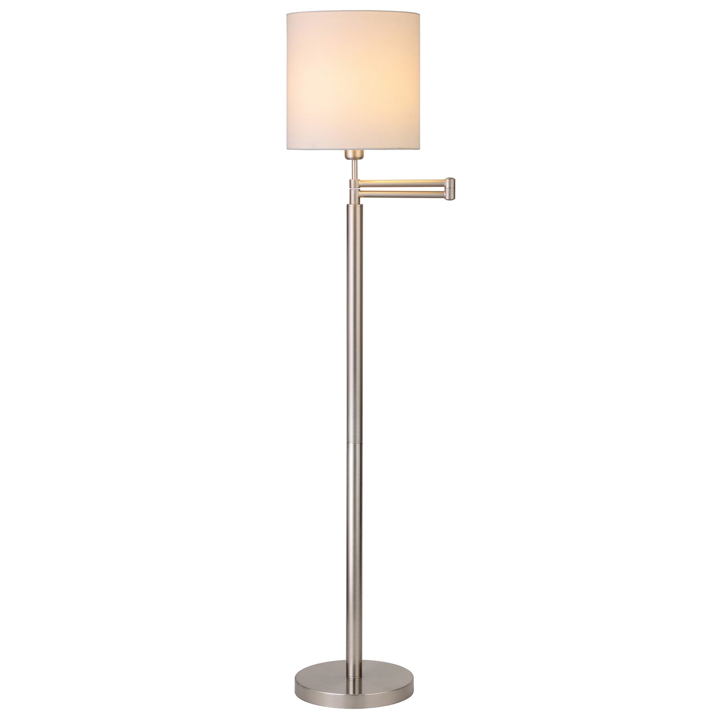 62" Nickel Swing Arm Floor Lamp With White Frosted Glass Drum Shade