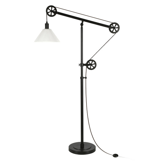 70" Black Reading Floor Lamp With White Frosted Glass Cone Shade