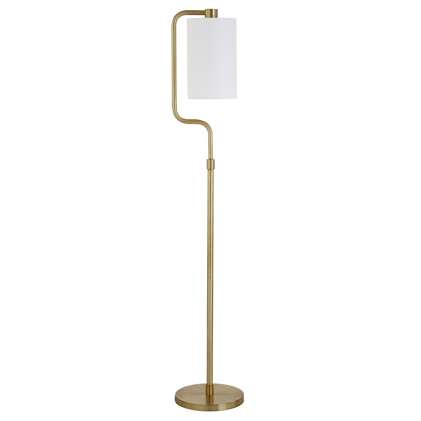 62" Brass Reading Floor Lamp With White Frosted Glass Drum Shade