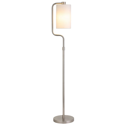 62" Nickel Reading Floor Lamp With White Frosted Glass Drum Shade