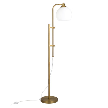 68" Brass Adjustable Reading Floor Lamp With White Frosted Glass Globe Shade