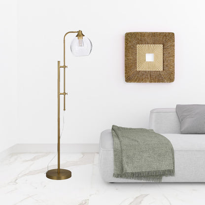 68" Brass Adjustable Reading Floor Lamp With Clear Seeded Glass Globe Shade