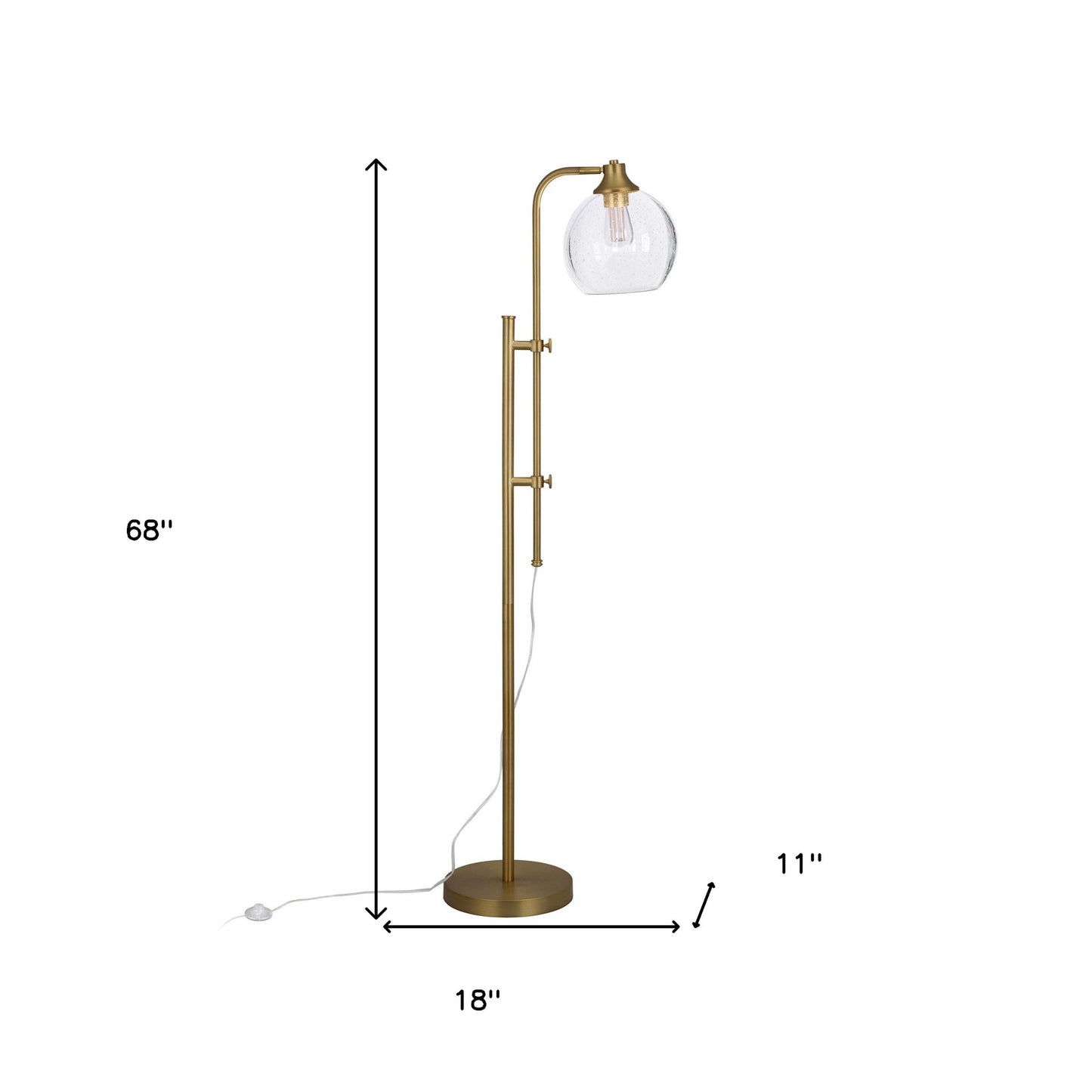 68" Brass Adjustable Reading Floor Lamp With Clear Seeded Glass Globe Shade