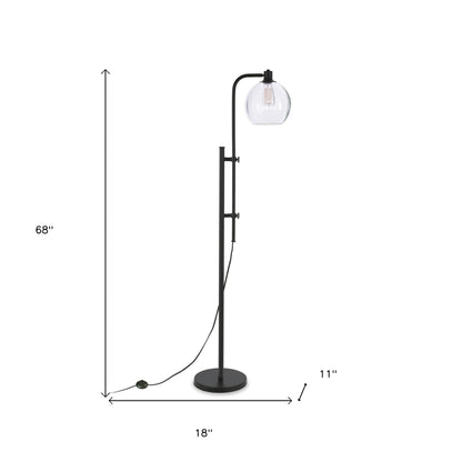 68" Black Adjustable Reading Floor Lamp With Clear Seeded Glass Globe Shade